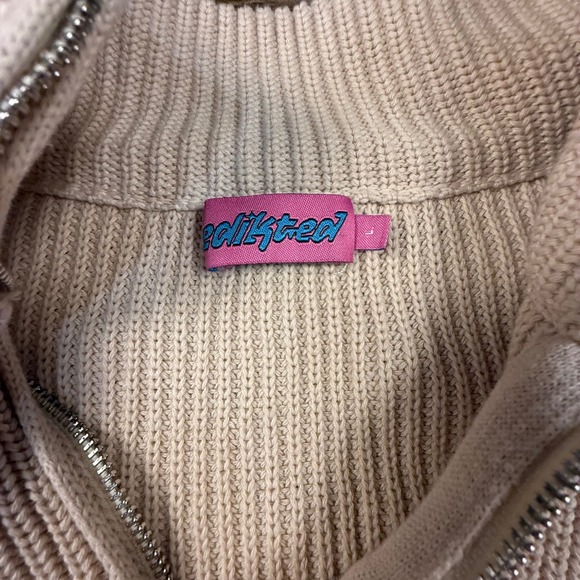 Edikted Chunky Quarter Zip Ribbed Cream Sweater Slouchy Size L Cozy Pullover - Picture 5 of 11